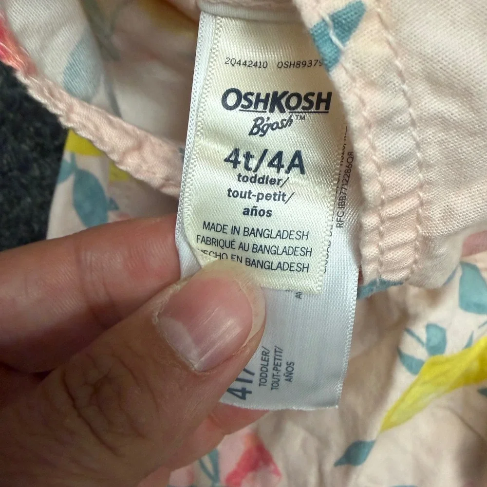 OshKosh Bgosh Toddler Girls 4T Pink Lemon Peach Fruit Print Vestbak Shortalls